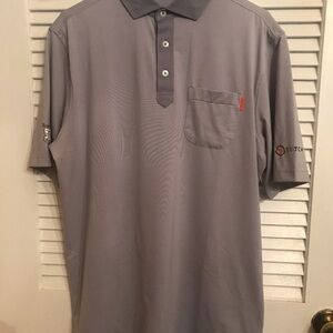 Mens Stitch Golf Polo Gray & White Shirt Logo M